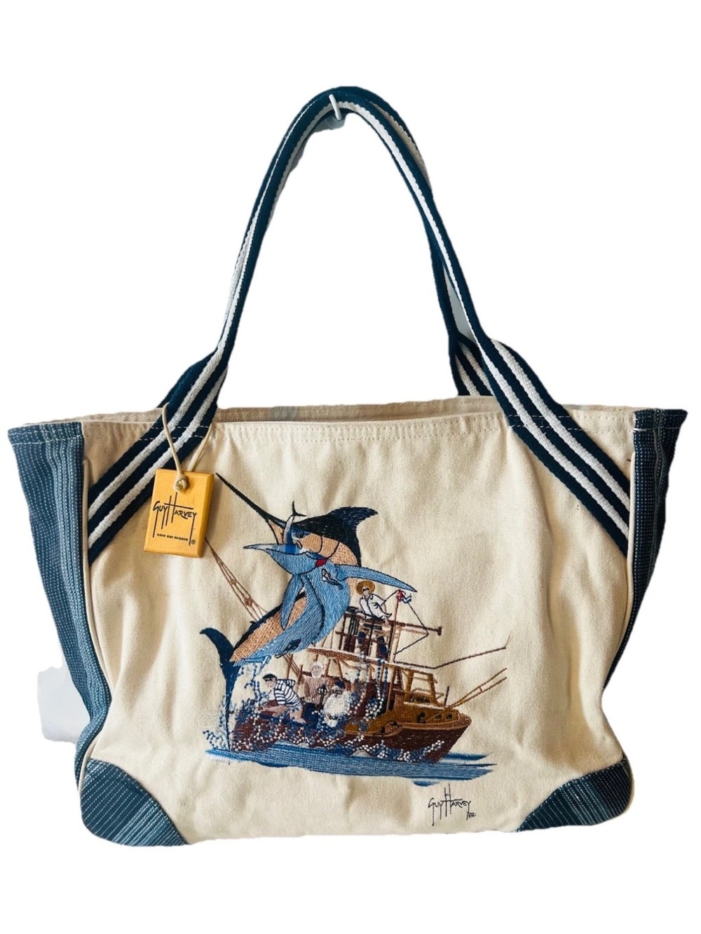 GUY HARVEY “Save Our Oceans” Large White Canvas Boat Tote Bag